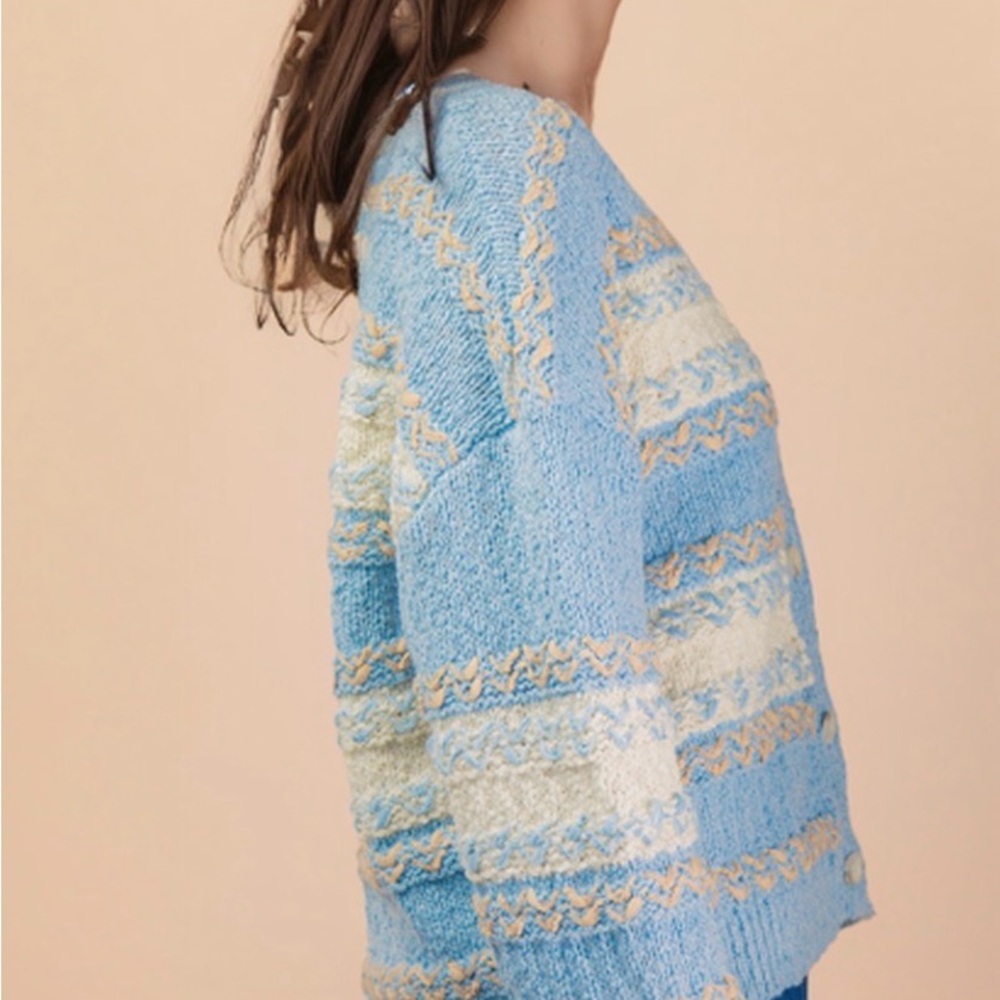 Very J Blue and Cream Cardigan - Picture 4 of 5